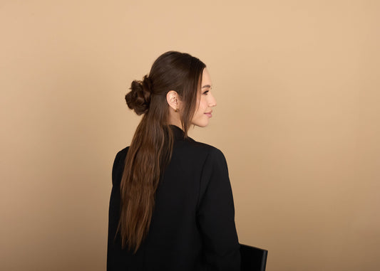 Model is wearing a Light Brown Scrunchie