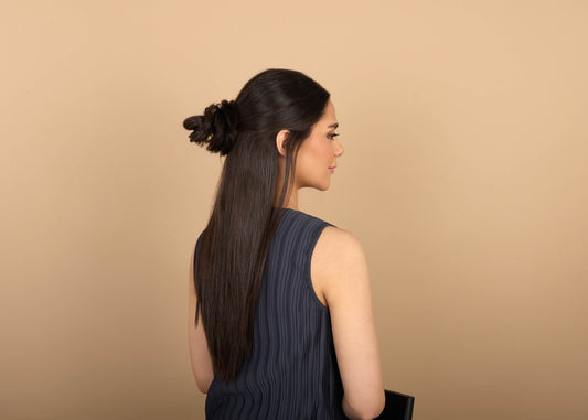 Model is wearing a Dark Brown Scrunchie