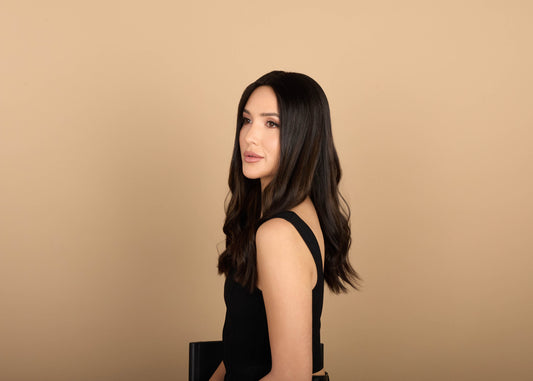 Model wearing 19" Gracy