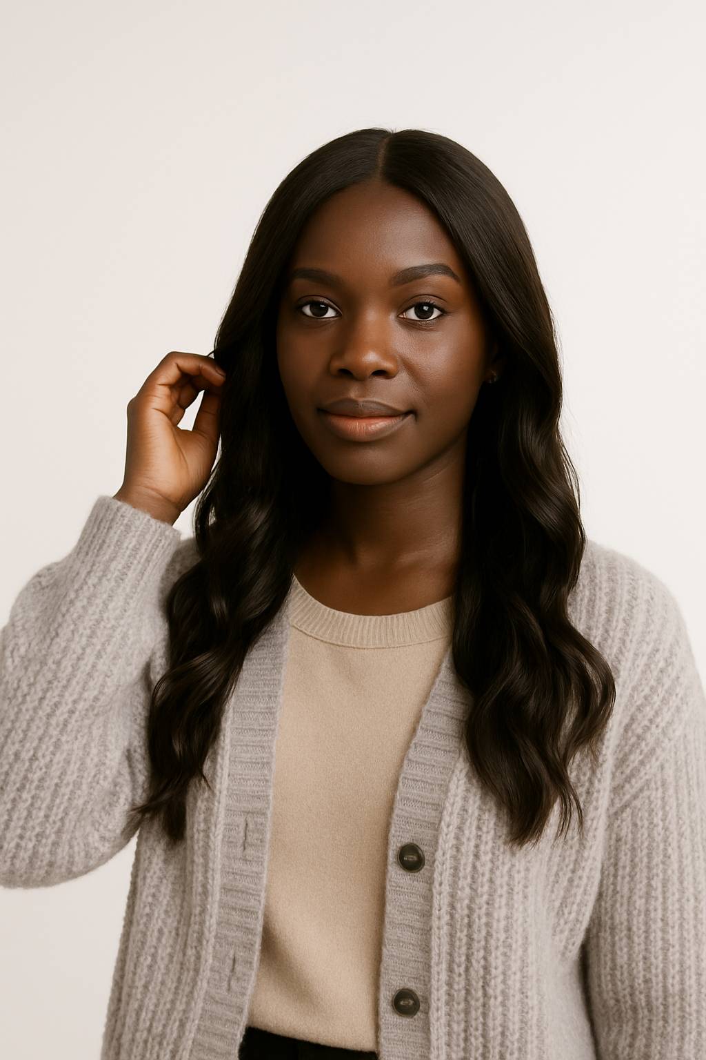 Model wearing 19" Gracy